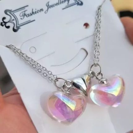 گردنبند جفتی طرح قلب پاستلی (رنگبندی رندوم)