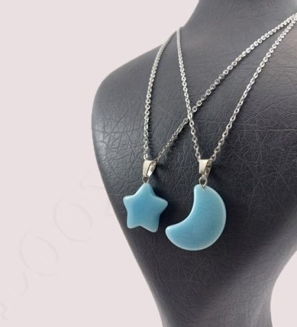 گردنبند جفتی طرح ماه و ستاره سنگی (رنگبندی رندوم)